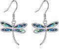 wholesale 925 Sterling Silver Dragonfly Shape Abalone Shell Inlay Dangle Drop Earrings for Women Girls Mom Daughter Gifts-0-0