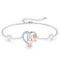 wholesale 925 Sterling Silver 18th Birthday Gifts for Women Daughter Wife Mom Heart Rose Flower Adjustable Bracelet-0-0