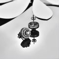 wholesale 925 Sterling Silver Round Black Plated CZ Stud Earrings for Men-0-2