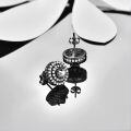 wholesale 925 Sterling Silver Round Black Plated CZ Stud Earrings for Men-0-2