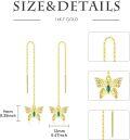 wholesale 14K Gold Threader Earrings with Green Stone and Butterfly Charm - Minimalist Design-0-3