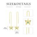 wholesale 14K Gold Threader Earrings with Green Stone and Butterfly Charm - Minimalist Design-0-3