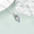 wholesale 925 Sterling Silver Blue and Green Stone Owl Filigree Pendant Necklace for Women-0-3