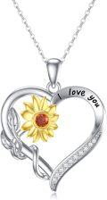 wholesale 925 Sterling Silver Heart Sunflower Pendant Necklaces for Women Gifts-0-0