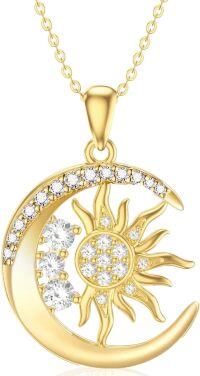 wholesale 14K Yellow Gold Moon Sun Pendant Necklace for Women Jewelry Gifts-10K
