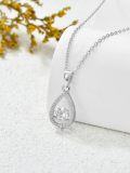 wholesale 925 Sterling Silver 925 Teardrop Shape Halo Design with Round Cut Simulated Cubic Zirconias Pendant Necklace for Women Girls -0-1