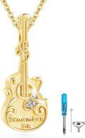 wholesale Gold 925 Sterling Silver Guitar Urn Pendant with Chain - Musical Keepsake Jewelry for Ashes and Music Lovers-0-0