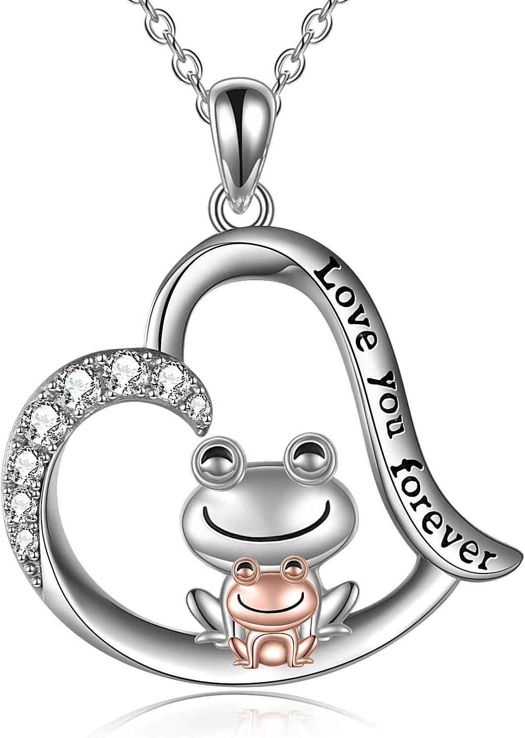 Sterling Silver Animal Necklace Frog Fox Ladybug Cat Pig Dinosaur Penguin Turtle Koala for Women Mom Daughter Wife-silver-frog necklace