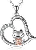 wholesale 925 Sterling Silver Heart Love You Forever Frog Pendant Necklace for Women and Girls-0-0
