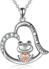 wholesale 925 Sterling Silver Heart Love You Forever Frog Pendant Necklace for Women and Girls-silver-frog necklace