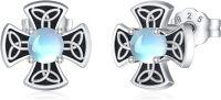 wholesale 925 Sterling Silver Opalite Celtic Cross Stud Earrings - Light Weight Viking Irish Jewelry for Women & Men-Moonstone Earrings