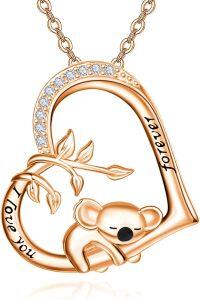 wholesale 925 Sterling Silver Koala Heart Pendant Necklace with Gemstone for Women-Rose Gold
