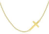 wholesale Gold 14K Yellow Sideways Cross Pendant Chain Necklace with Crucifix Charm for Women Girls  - Length: Adjustable from 32cm to 79cm (925 Sterling Silver)-Gold