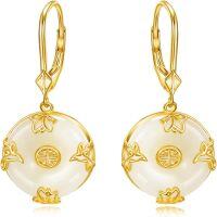 wholesale 925 Sterling Silver Jade & Flower Hummingbird Leverback Earrings, Nickel-Free, Lead-Free-Jade