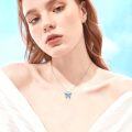 wholesale 925 Sterling Silver Blue Opal Butterfly Pendant Necklace with Cubic Zirconia Accents-0-4