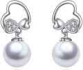 wholesale 925 Sterling Silver Heart & Pearl Drop Earrings - Elegant Gift for Her-0-0