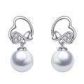 wholesale 925 Sterling Silver Heart-shaped Pearl Drop Earrings Wholesale With Cubic Zirconia-0-0