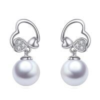 wholesale 925 Sterling Silver Heart-shaped Pearl Drop Earrings Wholesale With Cubic Zirconia-Heart