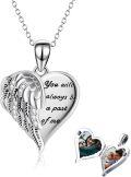 wholesale 925 Sterling Silver Angel Wing Heart Photo Locket Pendant Necklace Gift for Women-0-0