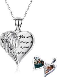 wholesale 925 Sterling Silver Angel Wing Heart Photo Locket Pendant Necklace Gift for Women-heart guardian angel 22 inch