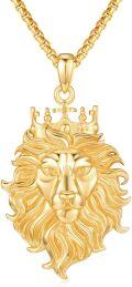wholesale 925 Sterling Silver King Lion Head Pendant Necklaces for Men & Women - Vintage Style Chain and Crown Design Jewellery Gifts-0-0
