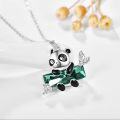 wholesale 925 Sterling Silver Green Crystal Panda Charm Necklace for Women Mom Wife Gift-0-2