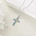 wholesale 925 Sterling Silver Sunflower Inlay Abalone Shell Cross Pendant Necklace for Women Girls Religious Christian s 46cm Chain Length-0-3