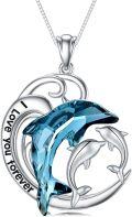 wholesale 925 Sterling Silver Blue Crystal Dolphin Pendant Necklace Gift for Women Girls Mom Girlfriend-0-0