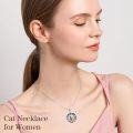 wholesale Sterling Silver Blue Crystal Cat Necklace for Women Mom Birthday Gift-0-8