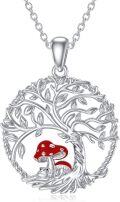 wholesale 925 Sterling Silver Tree of Life Red Mushroom & Frog Pendant Necklace for Women Girls Gifts Jewelry Accessories-0-0