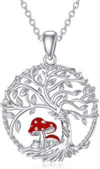 wholesale 925 Sterling Silver Tree of Life Red Mushroom & Frog Pendant Necklace for Women Girls Gifts Jewelry Accessories-Silver