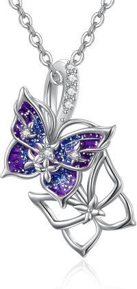 wholesale 925 Sterling Silver Purple Galaxy Butterfly Pendant Necklace for Women-purple butterfly