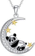wholesale 925 Sterling Silver Panda Moon Stars Pendant Necklace for Women-0-0