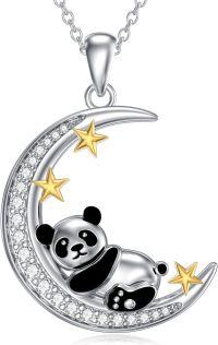 wholesale 925 Sterling Silver Panda Moon Stars Pendant Necklace for Women-Moon Panda