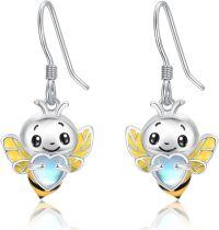 wholesale 925 Sterling Silver Bee with Heart Moonstone Drop Earrings for Women-Bee
