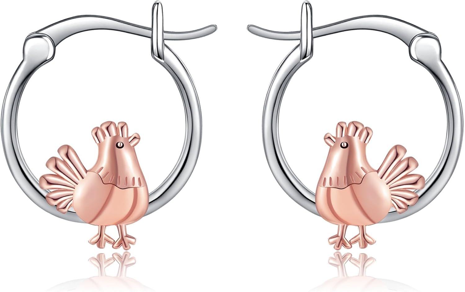 wholesale 925 Sterling Silver Rose Gold Plated Hen Charm Hoop Earrings for Women Girls Mothers Day Gift-0-0
