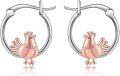 wholesale 925 Sterling Silver Rose Gold Plated Hen Charm Hoop Earrings for Women Girls Mothers Day Gift-0-0