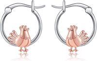 wholesale 925 Sterling Silver Rose Gold Plated Hen Charm Hoop Earrings for Women Girls Mothers Day Gift-Chicken-rose gold