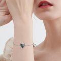 wholesale 925 Sterling Silver Heart-Shaped Pendant Bracelet with Black Stone and Flower Accents Gift for Her-0-1