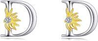 wholesale Sterling Silver Sunflower Initial Alphabet Letter Script Name Stud Earrings for Women-Initial D