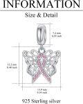 wholesale Sterling Silver & Pink Austrian Crystals Butterfly Pink Ribbon Charm for Pandora Bracelets 12.2x13.9mm-0-3