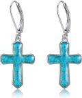 wholesale 925 Sterling Silver Turquoise Stone Cross Dangle Drop Earrings for Women-0-0