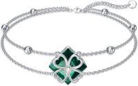 wholesale 925 Sterling Silver Green Clover Charm Adjustable Chain Anklet-Four Leaf Clover Bracelet