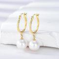 wholesale 14K Gold Freshwater Cultured Pearl Round Drop Dangle Hook Earrings-0-4