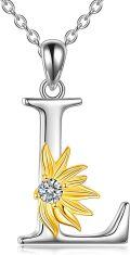 wholesale 18K Gold Plated & CZ Sunflower Initial Necklace - Sterling Silver Pendant, 0.95 Personalized Jewelry Gift for Women, Elegant Rolo Chain-0-0