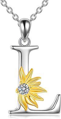 wholesale 18K Gold Plated & CZ Sunflower Initial Necklace - Sterling Silver Pendant, 0.95 Personalized Jewelry Gift for Women, Elegant Rolo Chain-Sunflower L