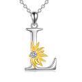 wholesale 18K Gold Plated & CZ Sunflower Initial Necklace - Sterling Silver Pendant, 0.95 Personalized Jewelry Gift for Women, Elegant Rolo Chain-0-0
