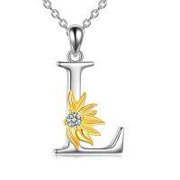 wholesale 18K Gold Plated & CZ Sunflower Initial Necklace - Sterling Silver Pendant, 0.95 Personalized Jewelry Gift for Women, Elegant Rolo Chain-Sunflower L