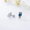 wholesale 925 Sterling Silver Owl Stud Earrings with Blue Austrian Crystals-0-2