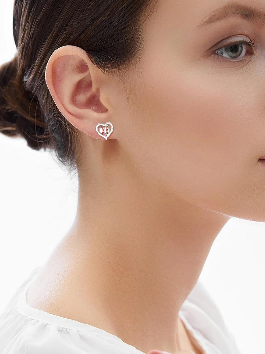  Sterling Silver Heart Stud Sports Game Earrings Jewelry Gifts for Women -0-6